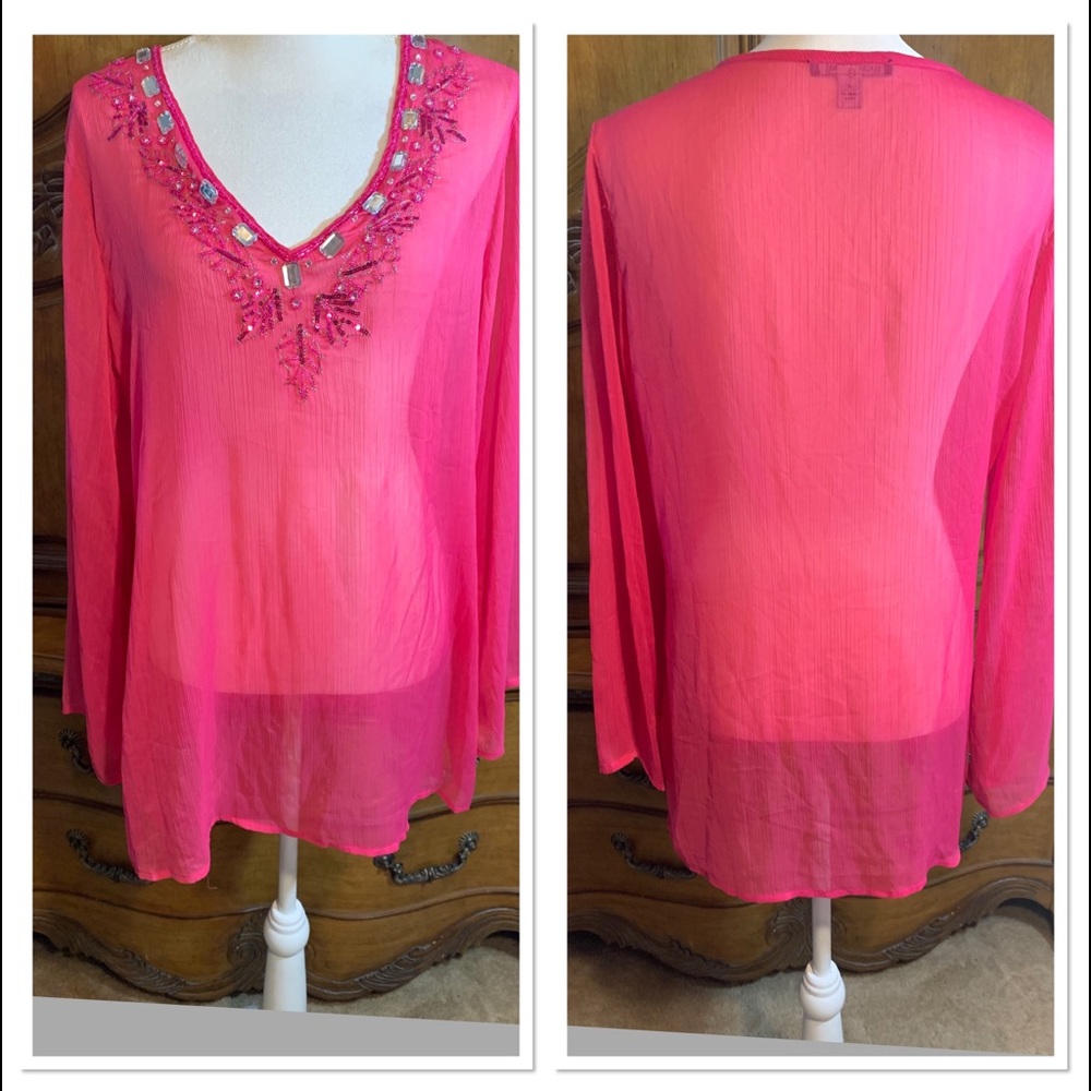 Luciano Dante M sheer pink blouse jewels beadwork